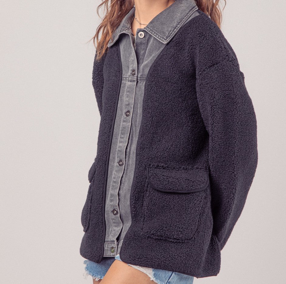 Gemma Soft Fleece Denim Contrast Shacket