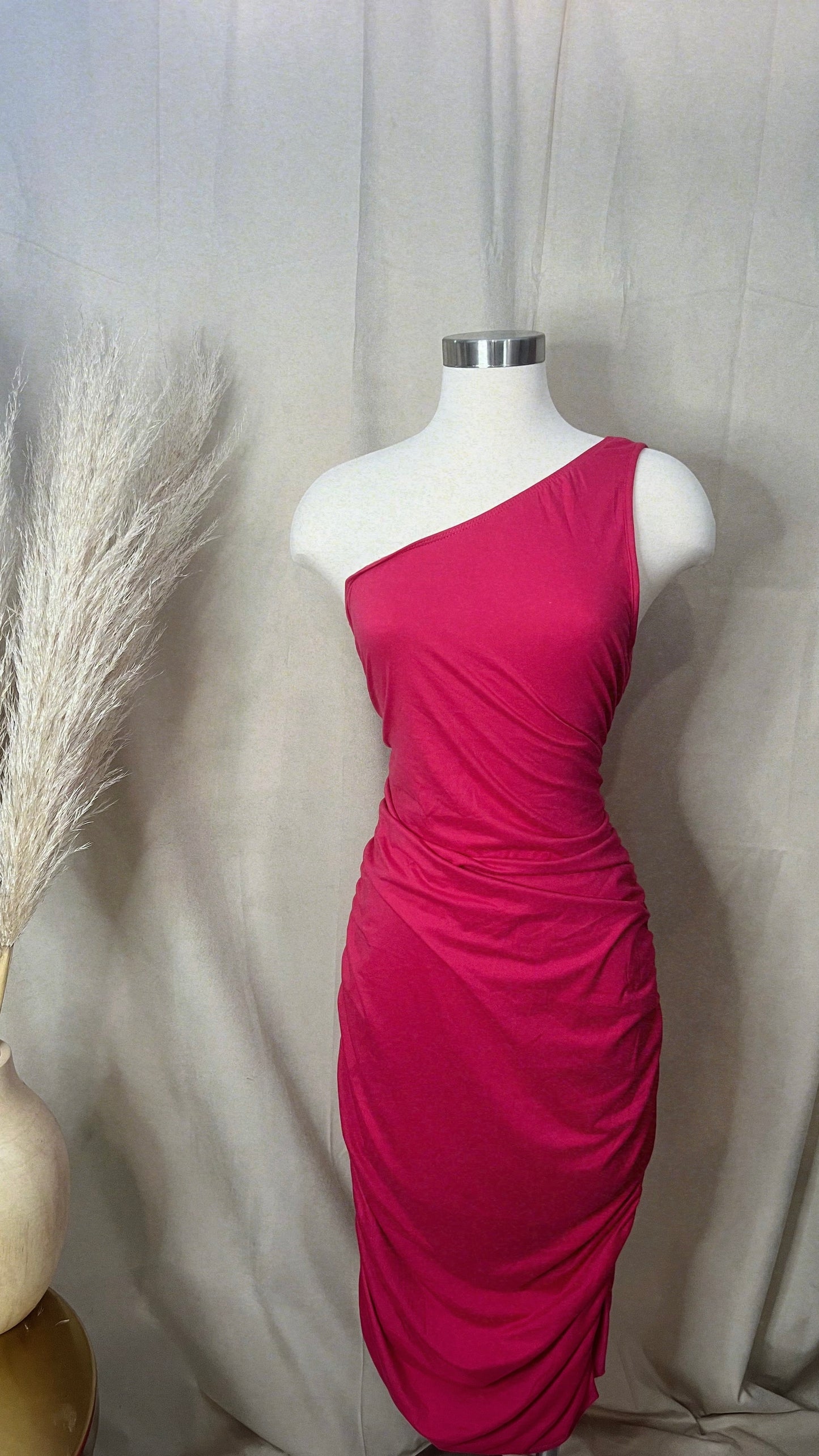 Raquel Ruched One Shoulder Midi Dress (Plus Size)