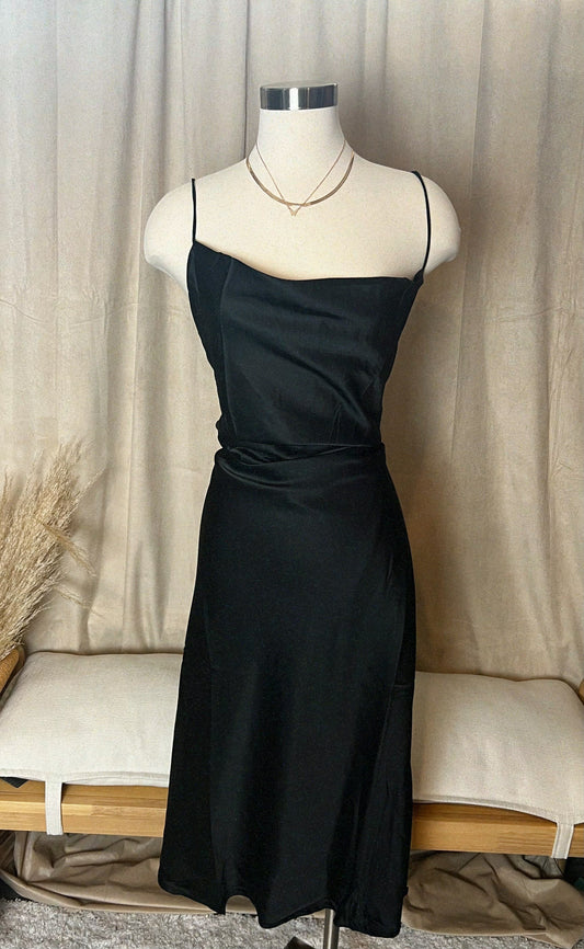 Glenda Satin Backless Midi Dress. (Plus Size)